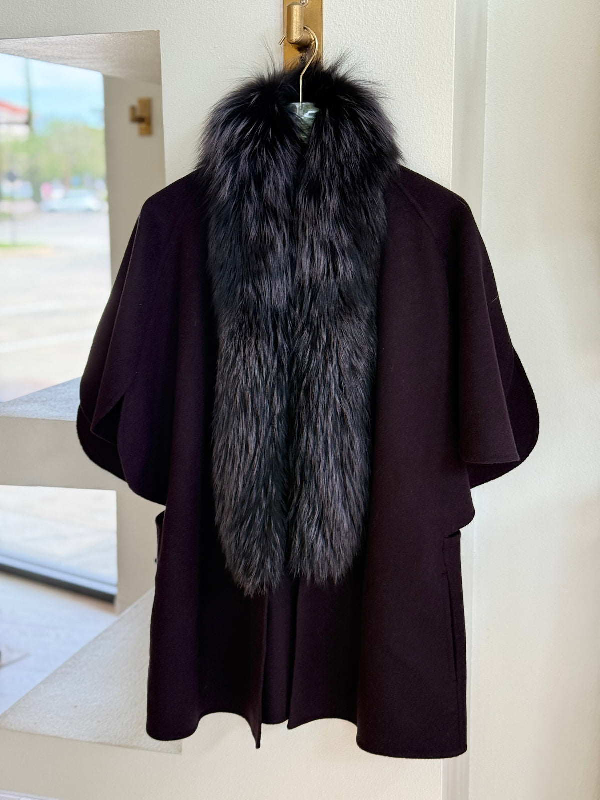 Didma203 Fur Collar Cape - Dark Smoke