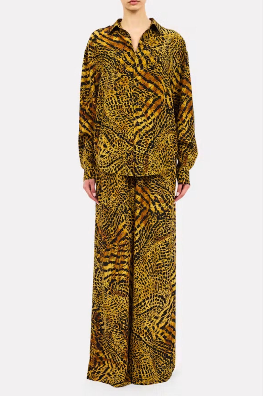 Ul0414 Animal Print Silk Wide Leg Pants