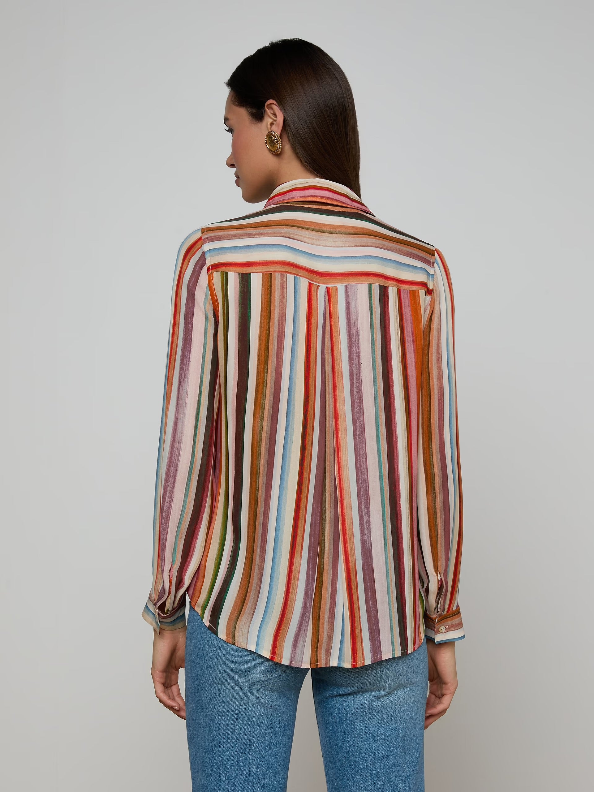 La4254 Watercolor Stripe Silk Blouse