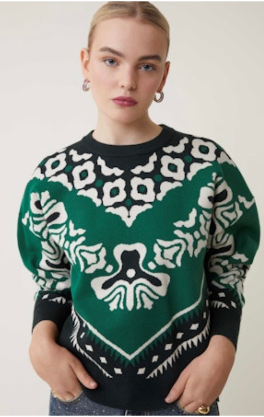 Su01225 Green Print Sweater