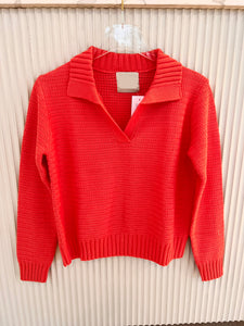 Ju150 Coral Herringbone Collar Sweater