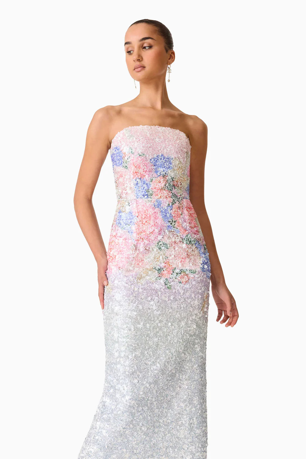 El32639 Strapless Sequin Midi Dress