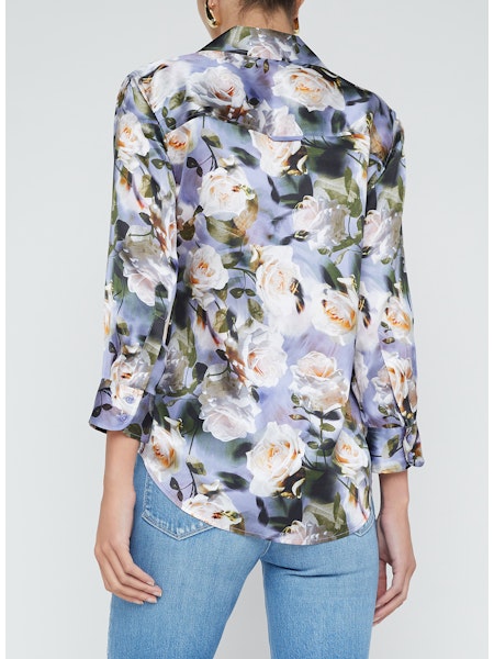 La40126 Distressed Floral Silk Blouse