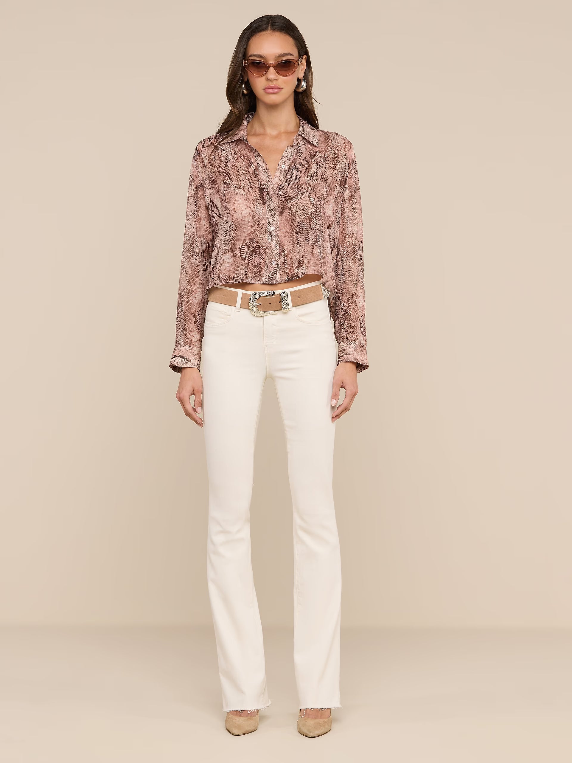 La40548 Snake Print Cropped Blouse