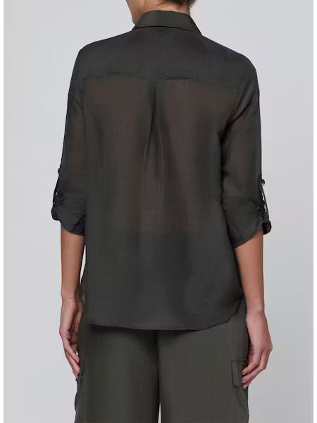 La40586 Ash Olive Military Pocket Blouse