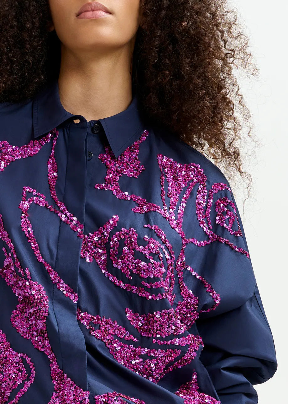 Esend Essentiel Navy Sequin Button Down