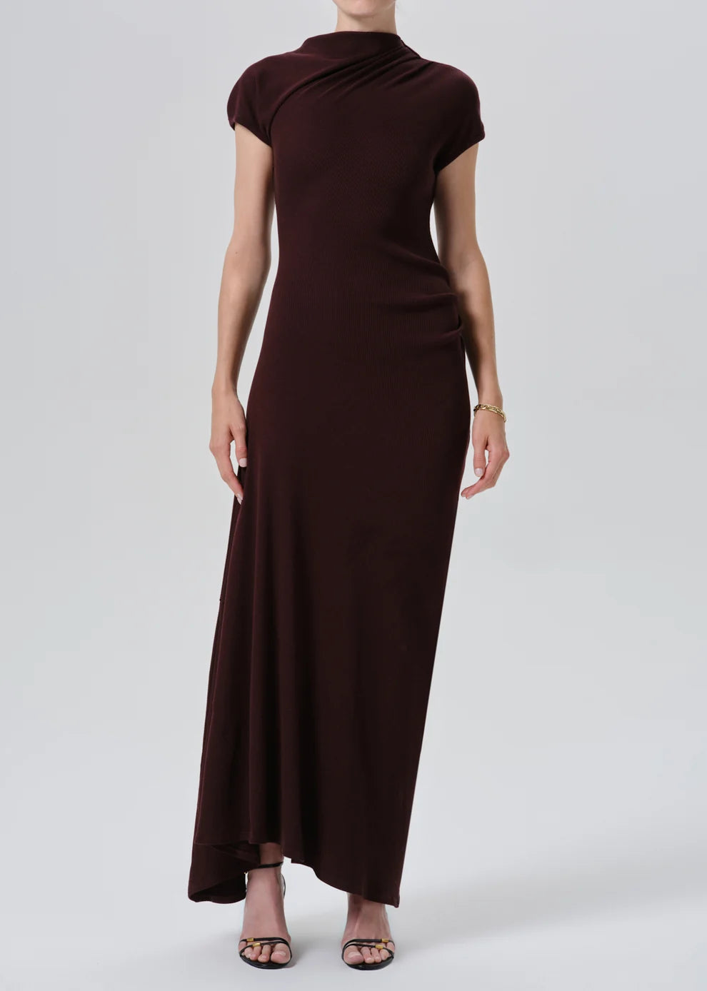 Ci3004 Asymmetric Midi Dress -  Wine