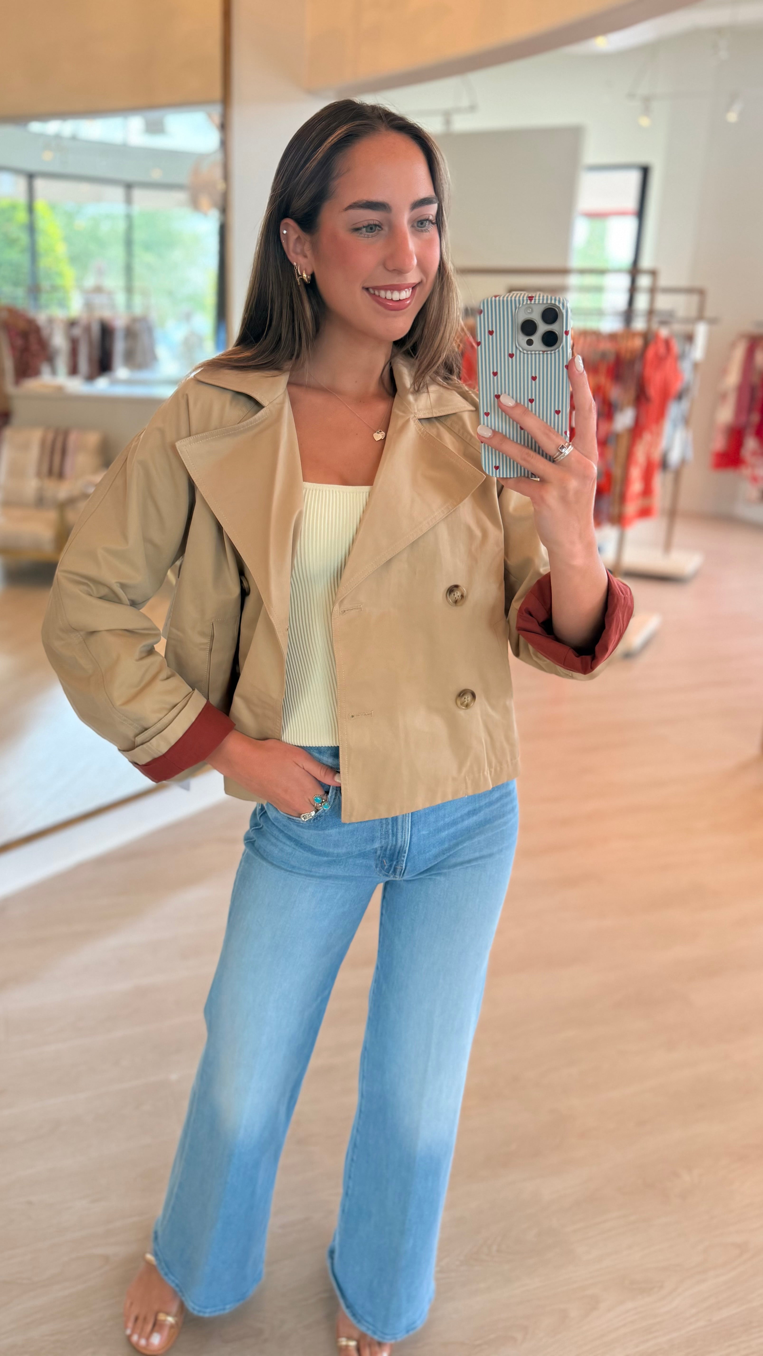 Lipa3523 Khaki Cropped Trench Coat