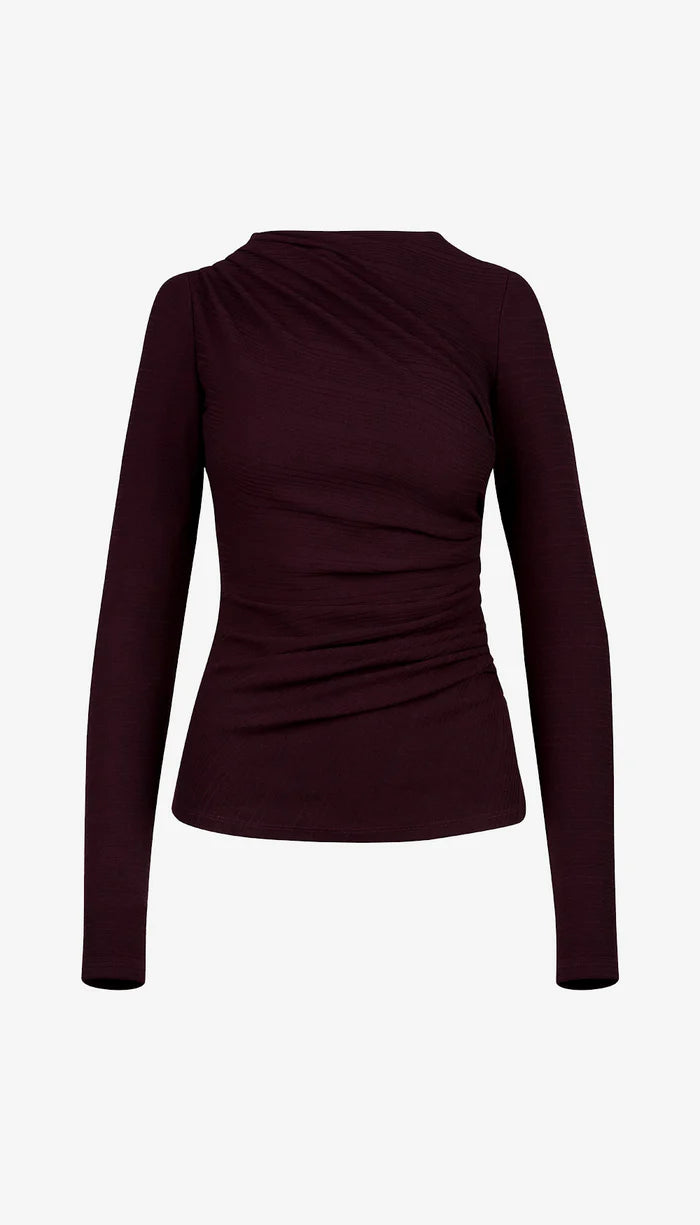 Sm25022 Eggplant Ruched Knit Top