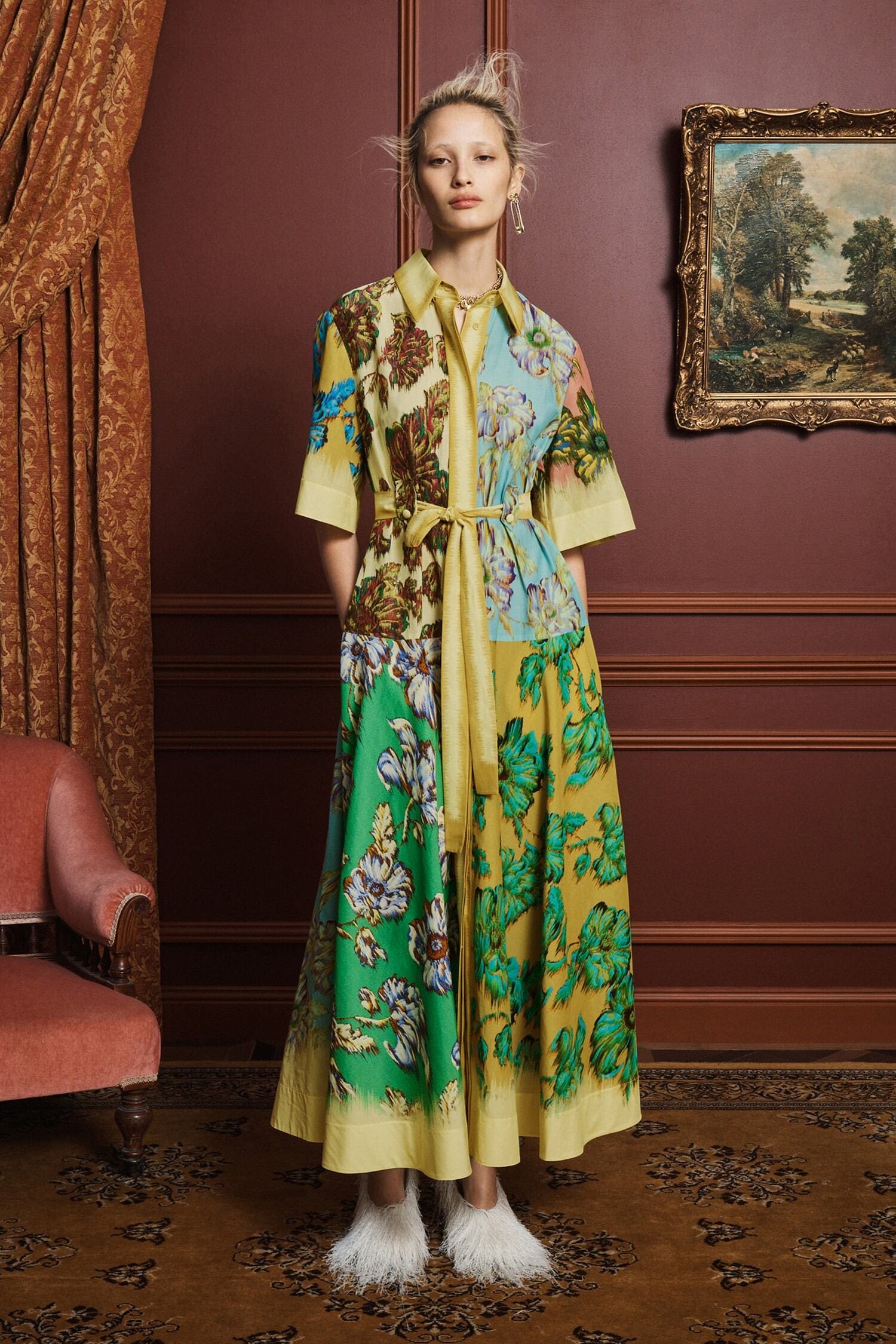 Al7745 Watercolor Floral Midi Dress
