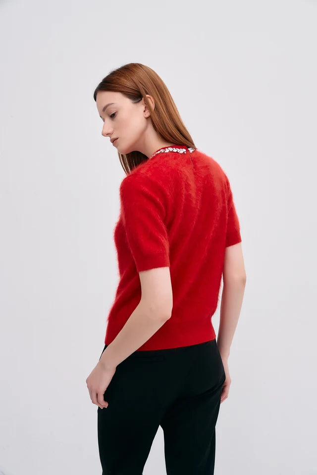Pl3730 Jeweled Cashmere Top - Red