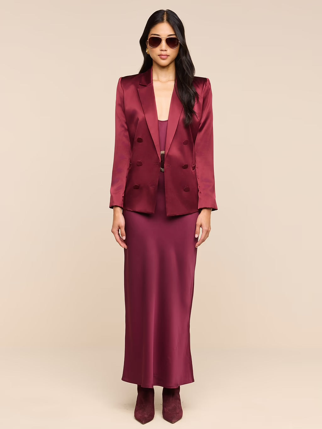 La10053 Merlot Satin Blazer