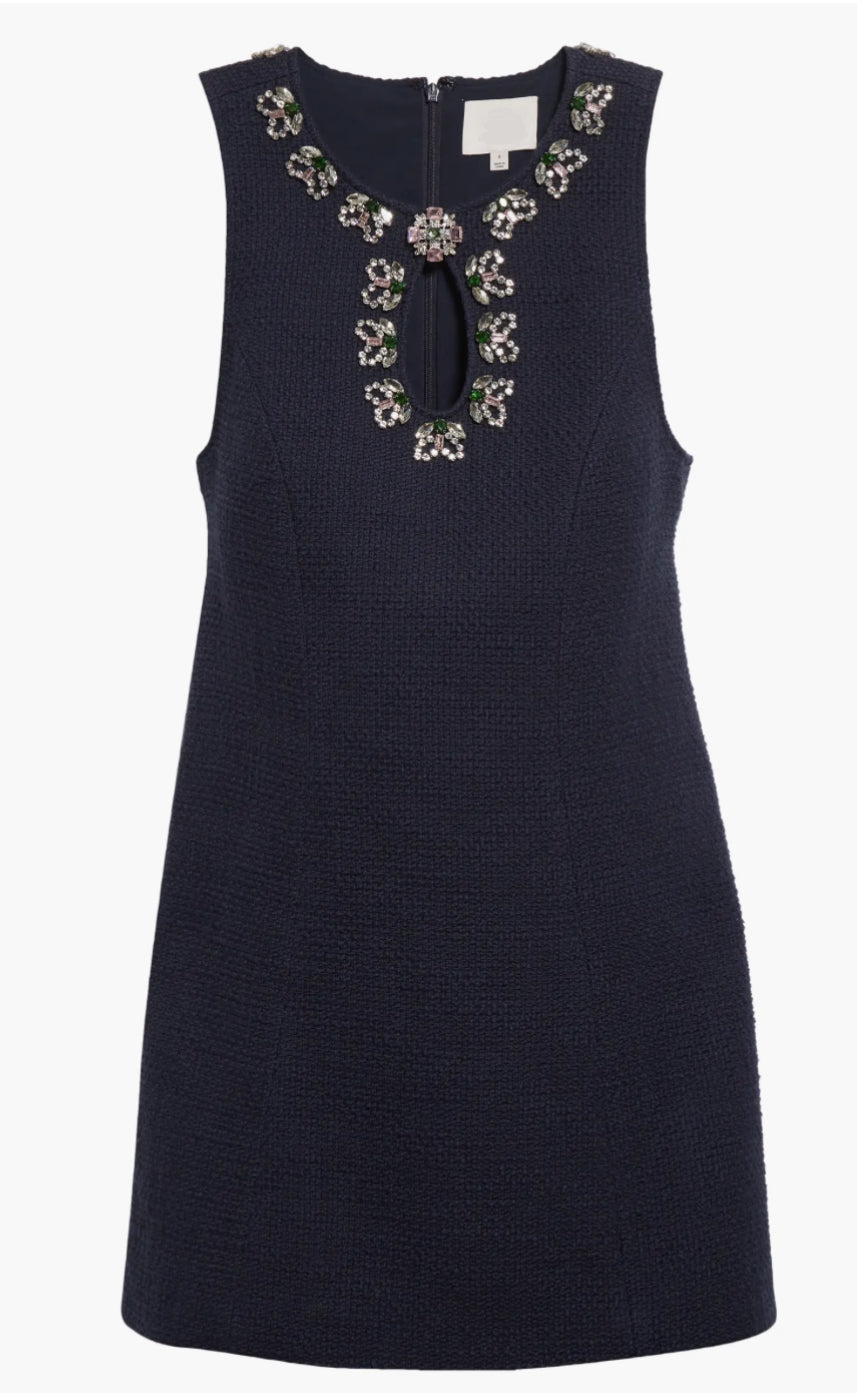 Cizd4114 Navy Embellished Tweed Dress