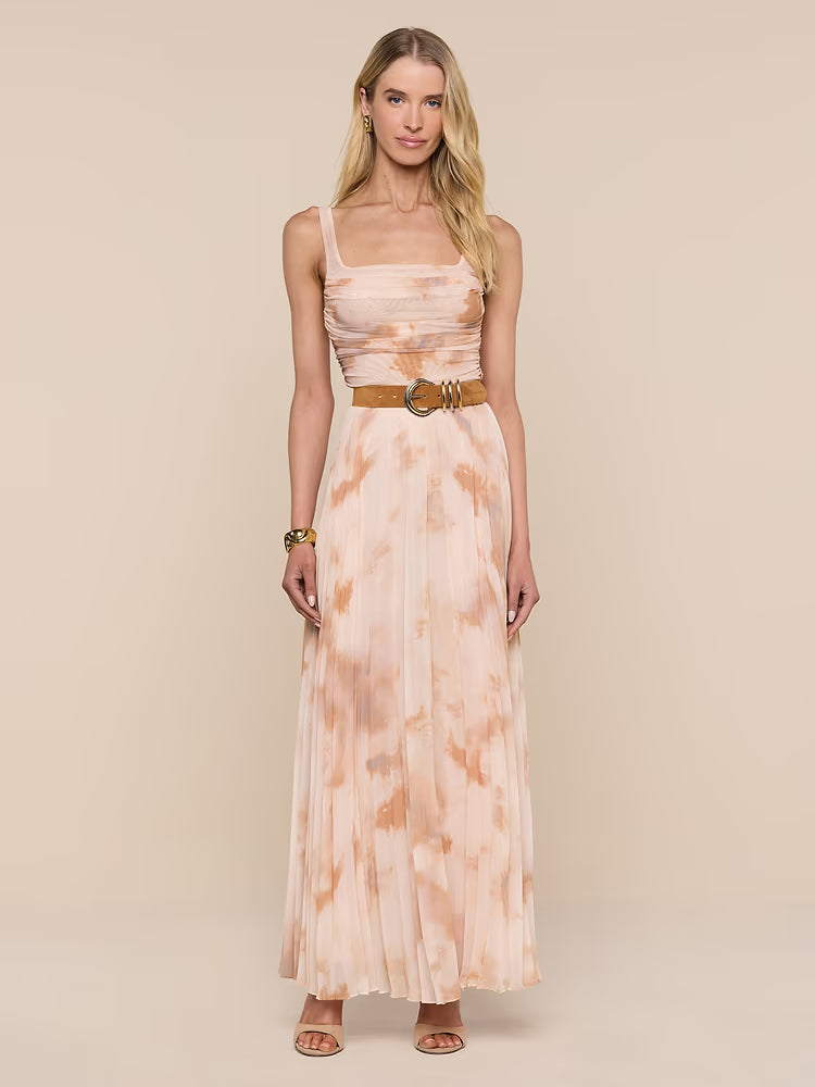 La3413 Tie Dye Pleated Maxi Skirt