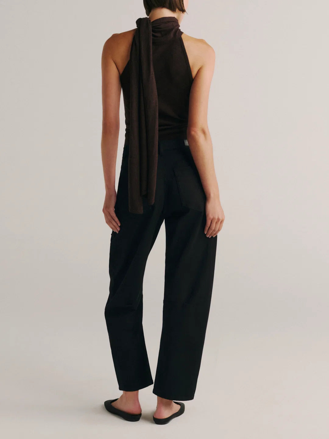 Dl90079 Brown Tie Neck Top