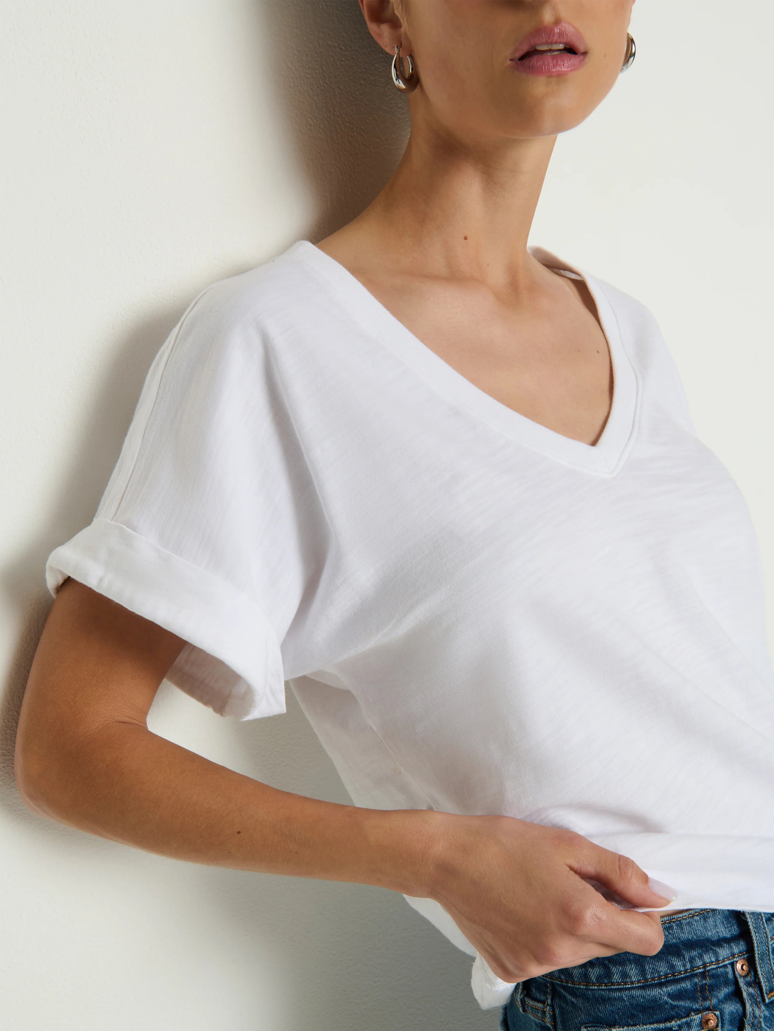 Na2329 Cuff Sleeve Tee - White