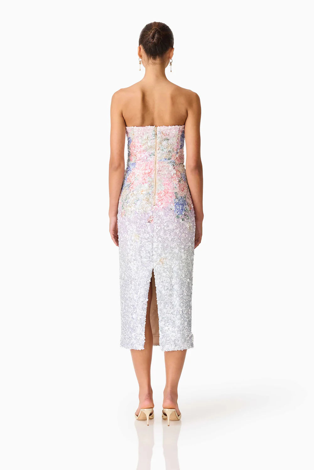 El32639 Strapless Sequin Midi Dress