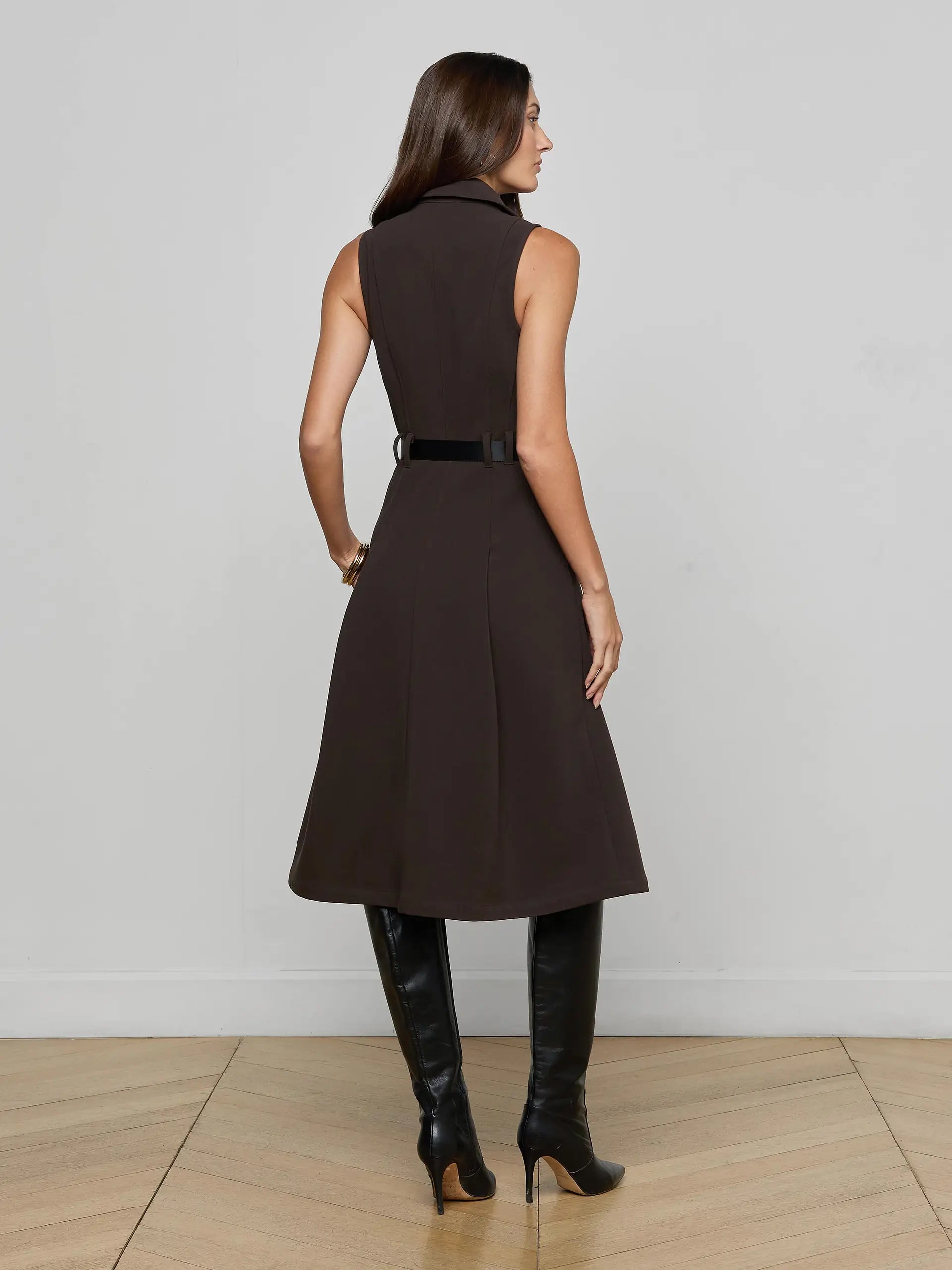 La61483 Brown Belted Shirt Dress
