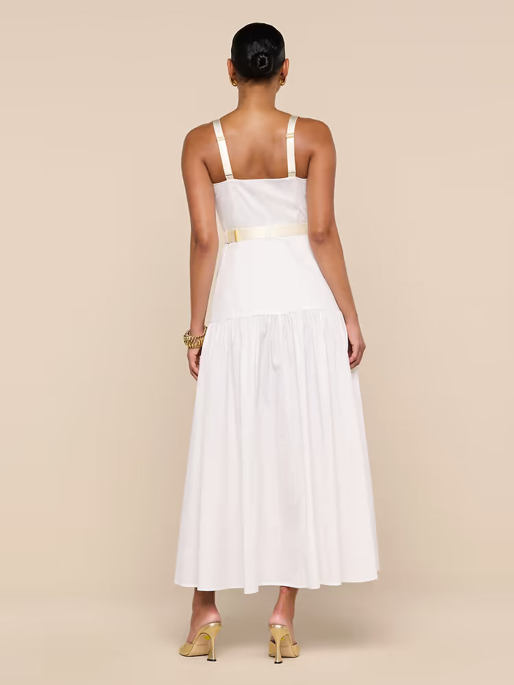 La61678 White Poplin Midi Dress