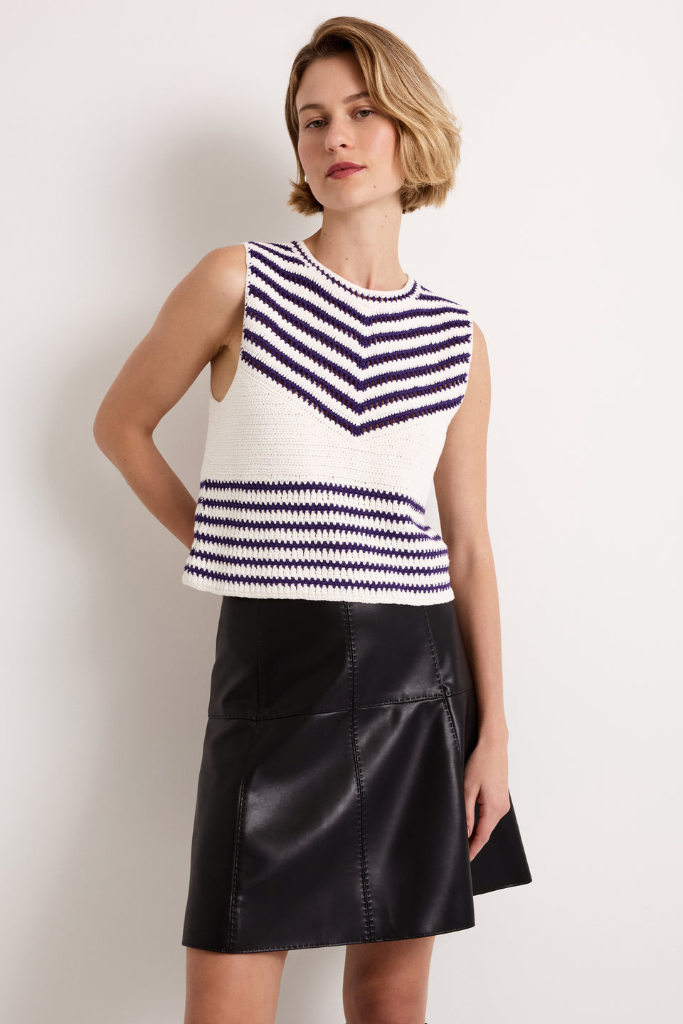 Ma436 Purple Stripe Crochet Top