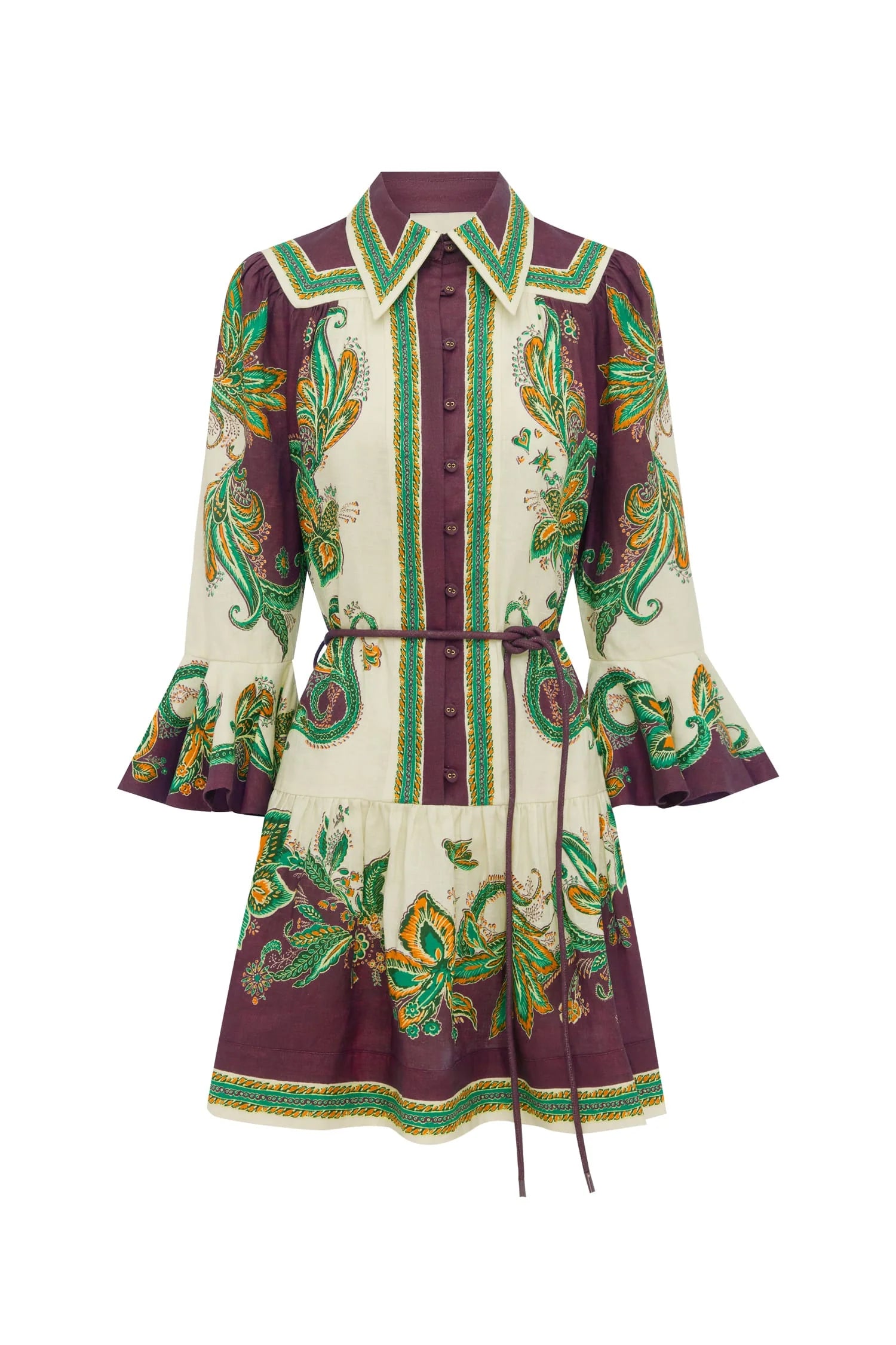 Al7653 Paisley Linen Ruffle Dress