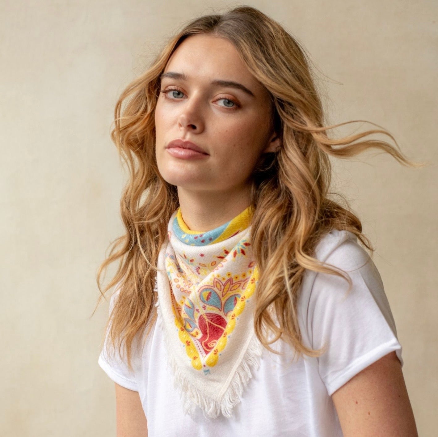 Fr2700 Mini Bandana Scarf - Butter/Teal