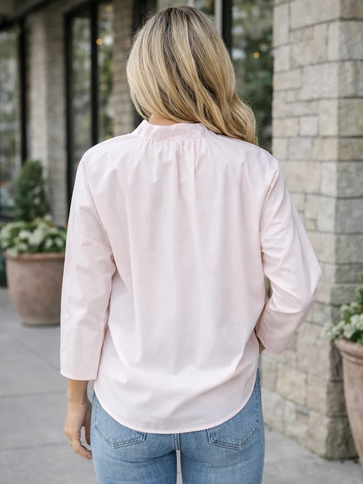 St1526 Pink Pocket Popover Top