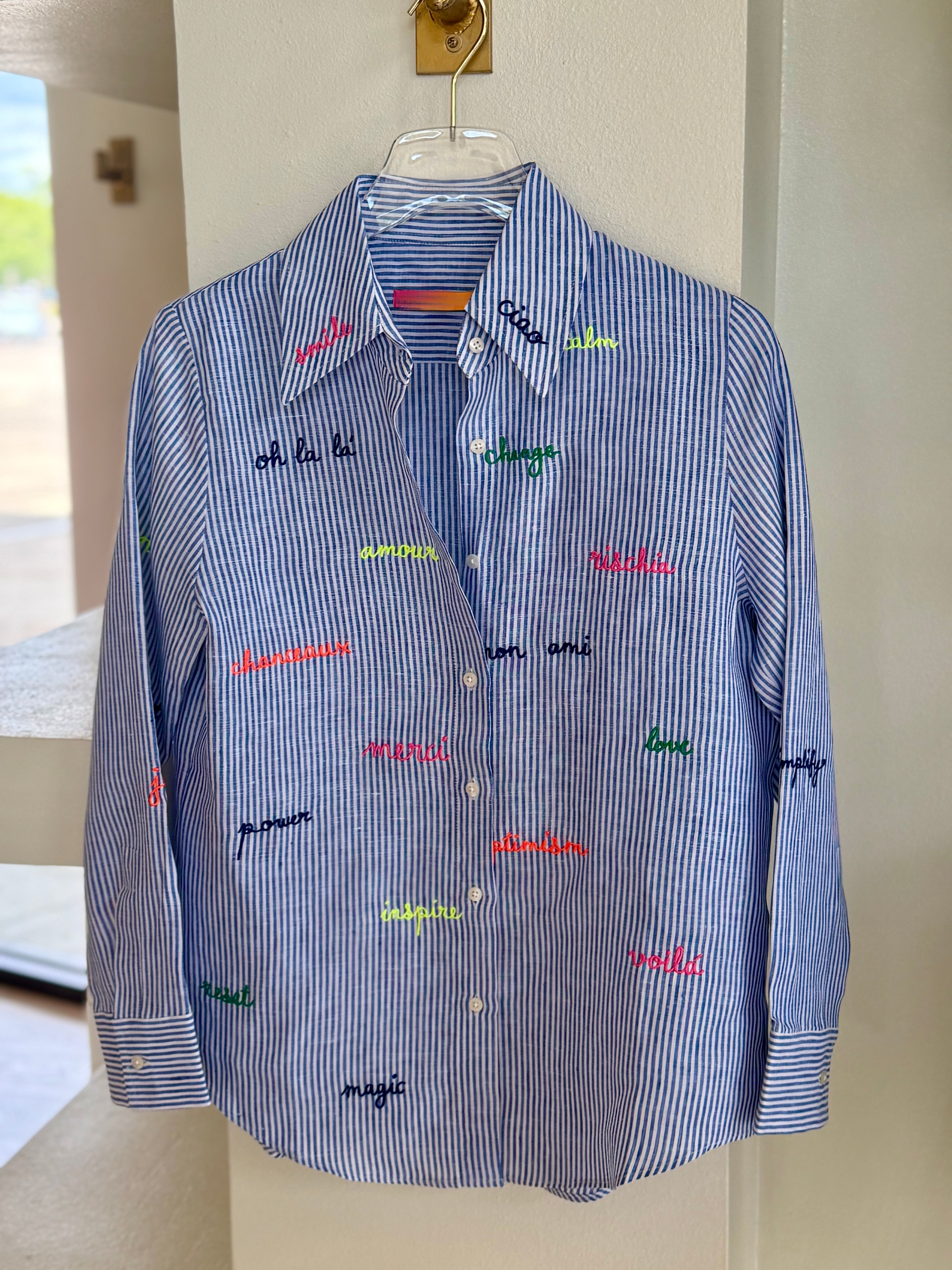 Vi6s251 Merci Button Down - Blue Stripe