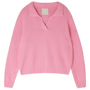 Ju150 Pink Herringbone Collar Sweater