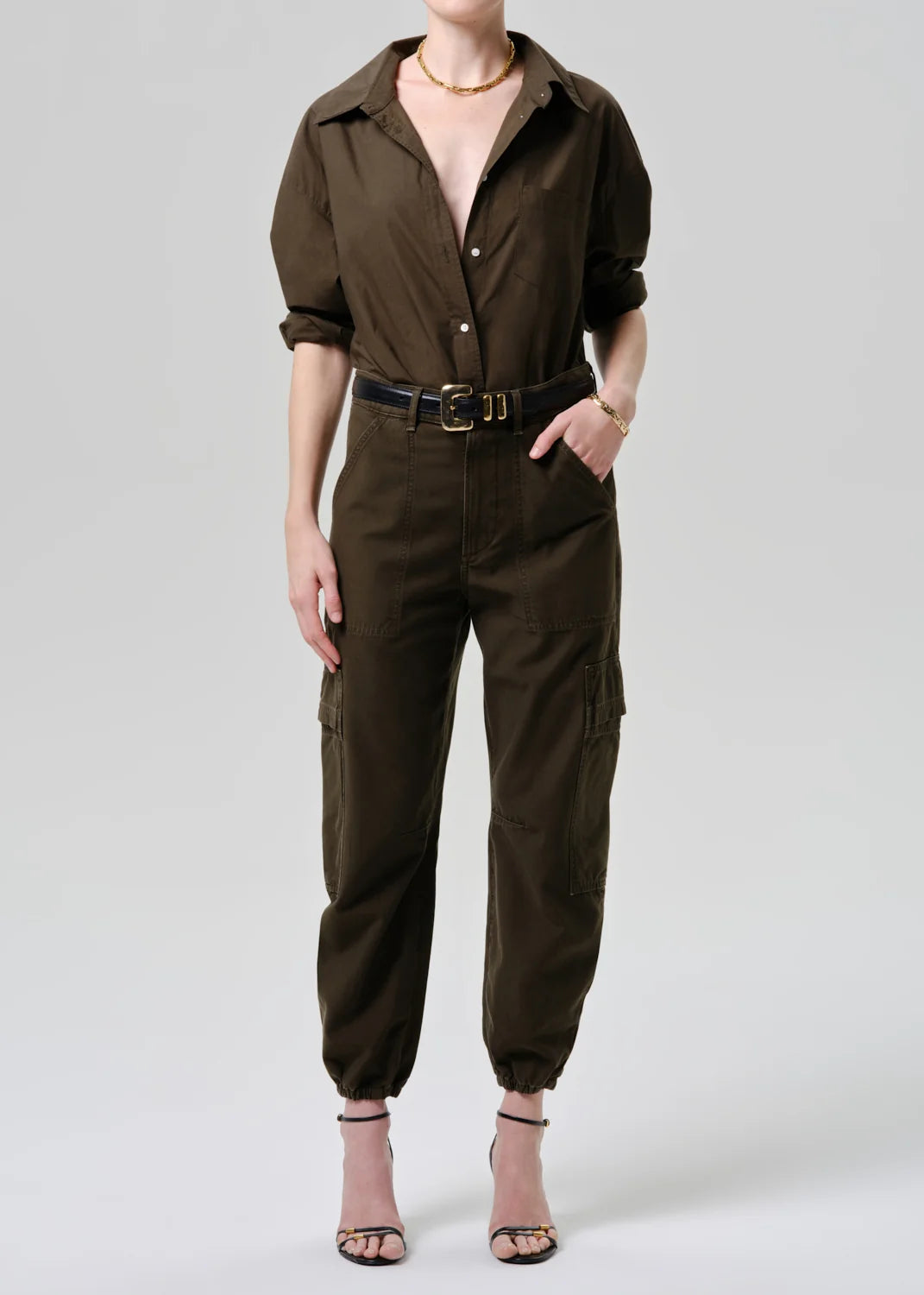 Ci2294 Ciela Bubble Hem Utility Pant - Moss