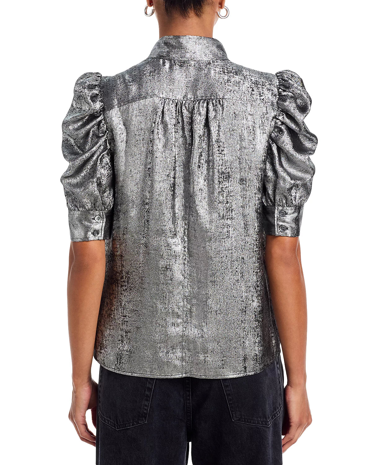 Frbl027 Metallic Puff Sleeve Top