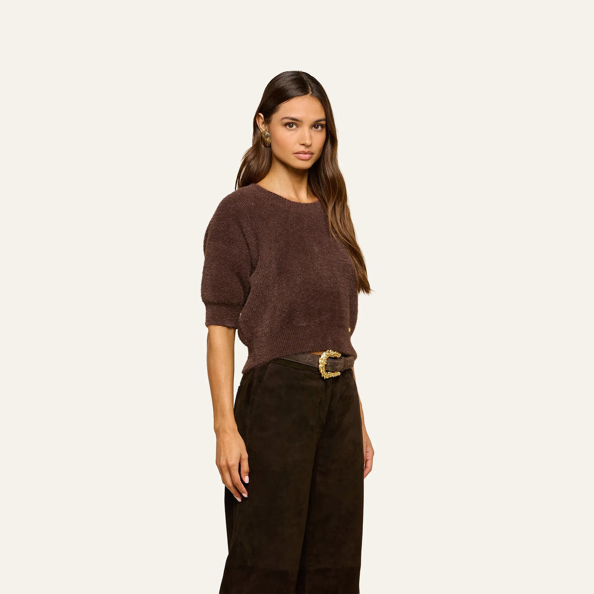 La80115 Fuzzy Crop Sweater - Dark Java