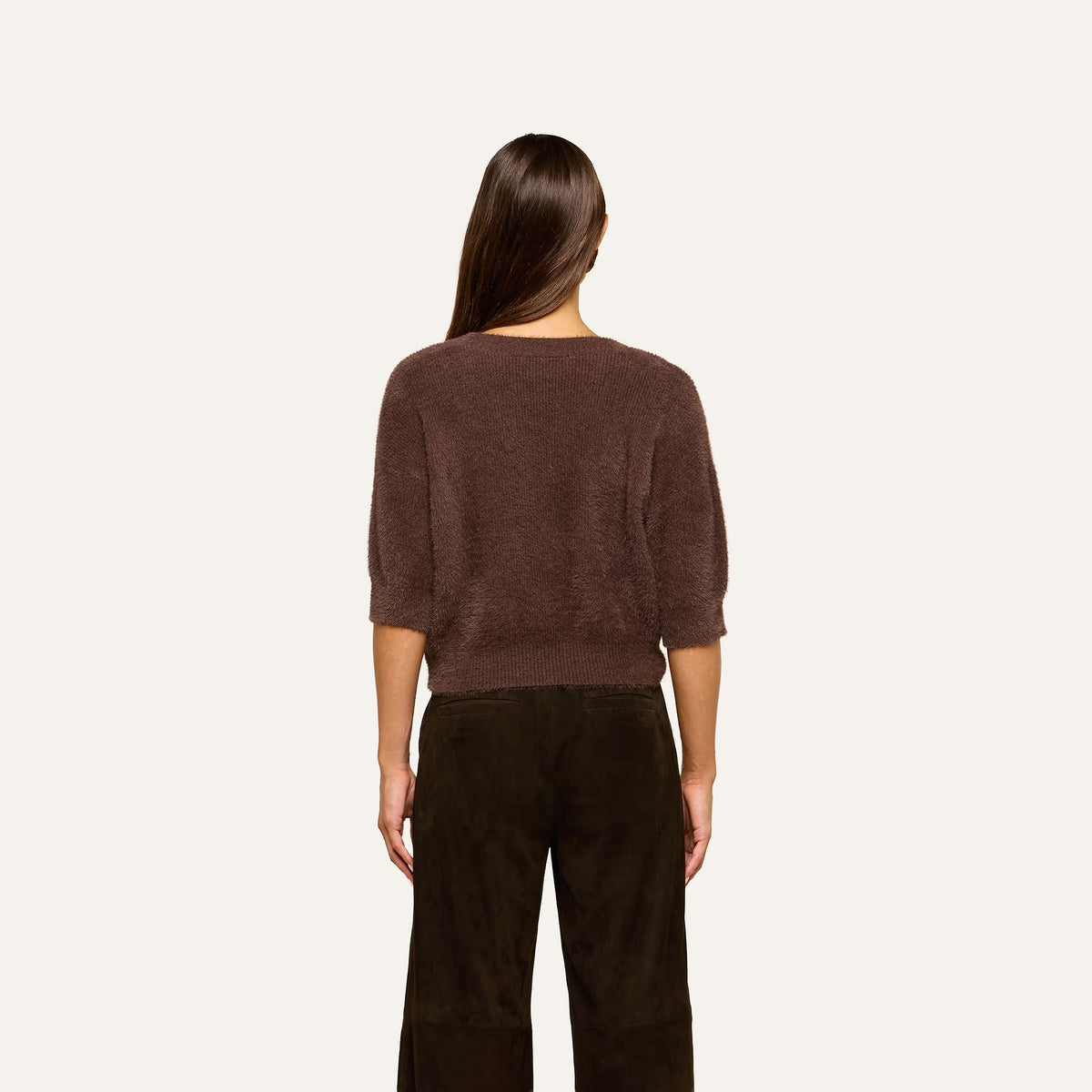 La80115 Fuzzy Crop Sweater - Dark Java