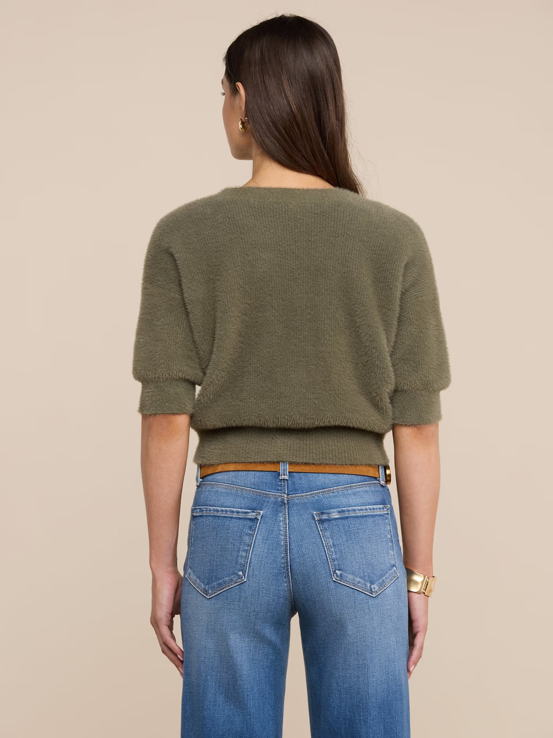 La80115 Olive Cropped Pullover