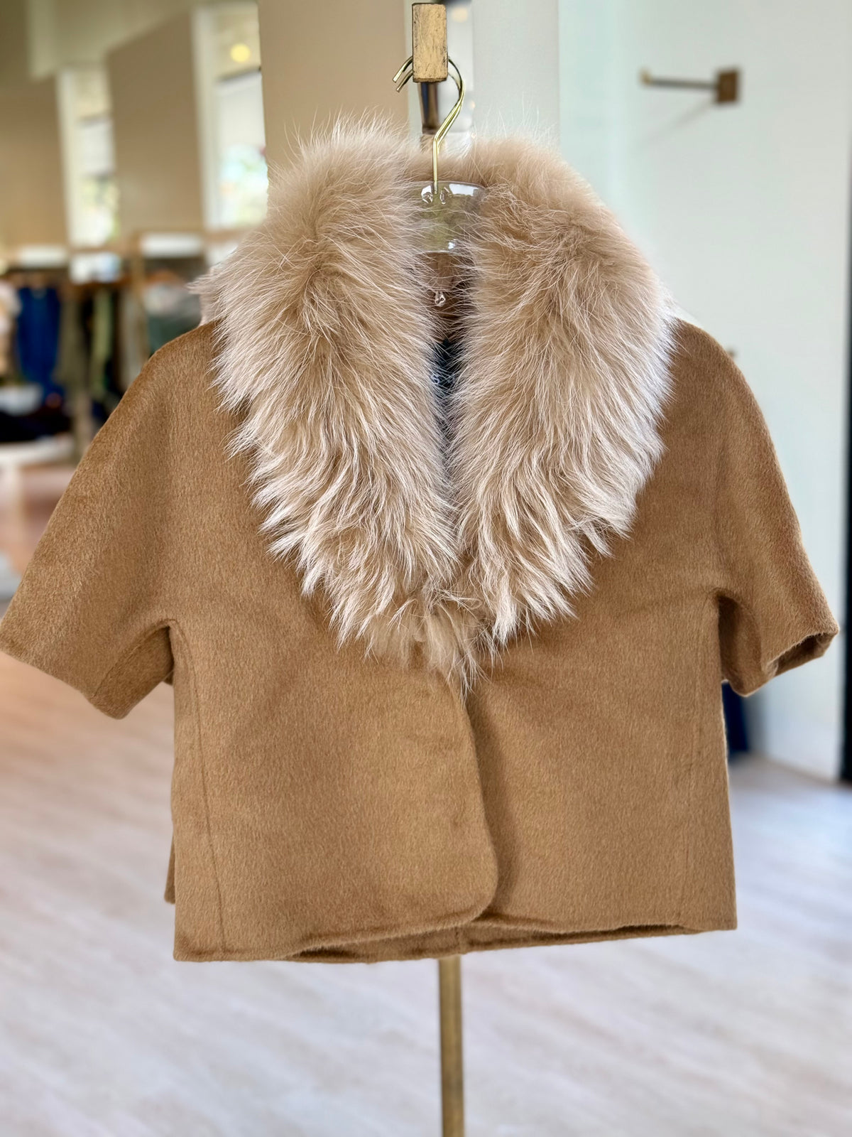 Pl6203 Fur Collar Jacket - Camel