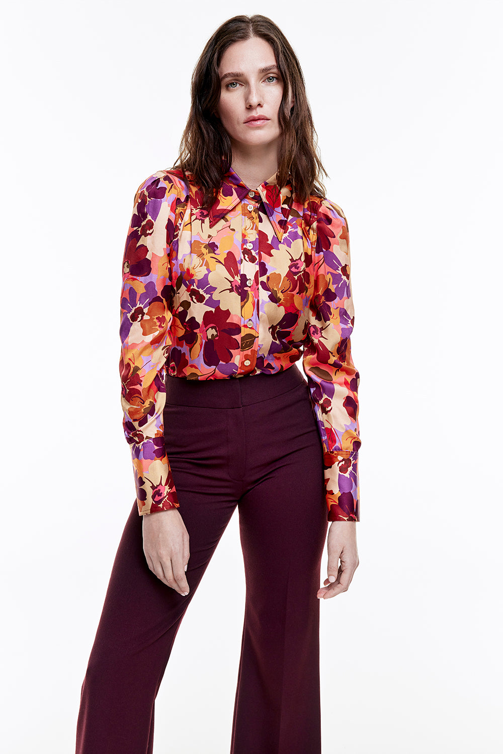 Sm24060 Garnet Floral Top