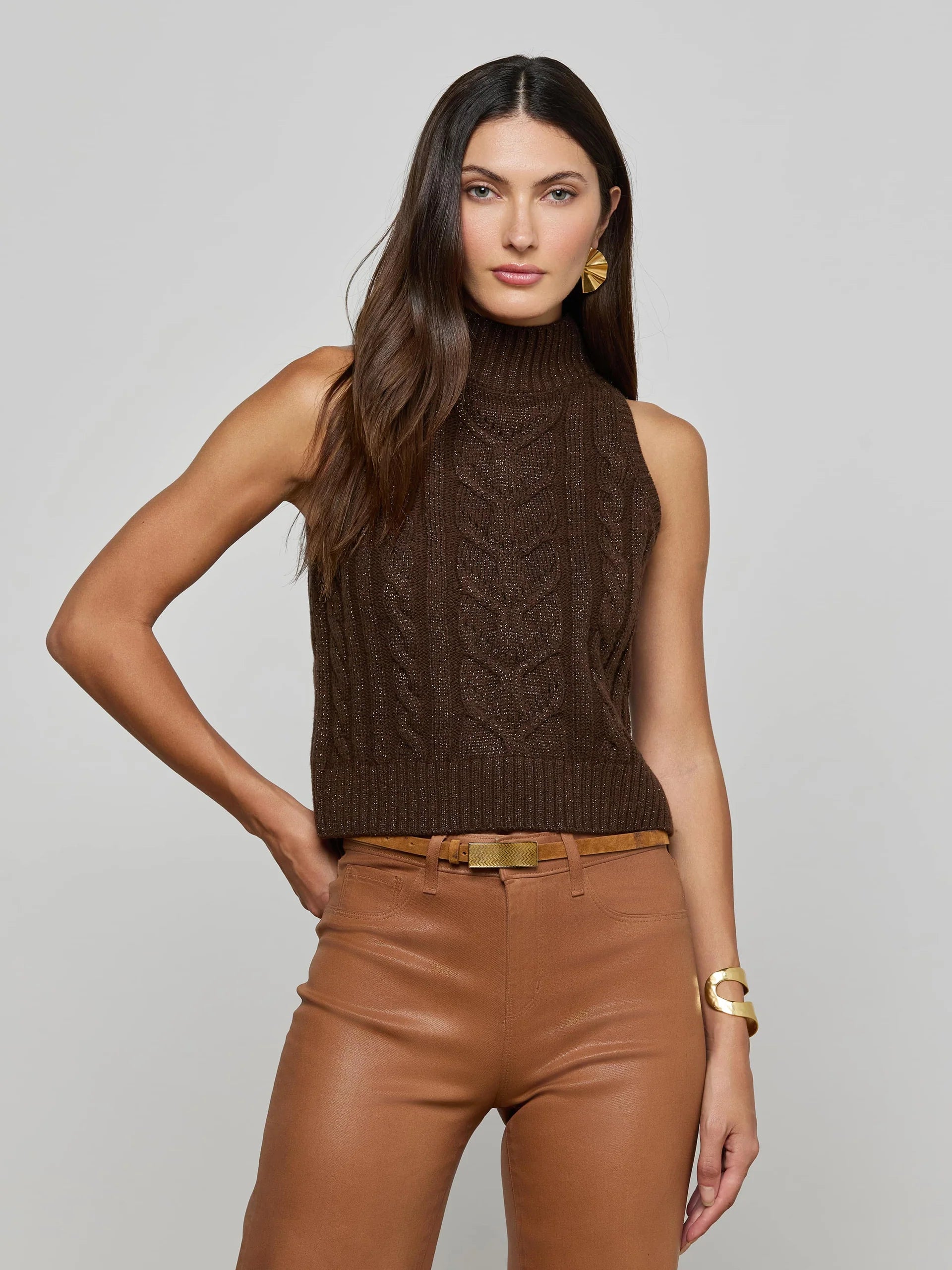 La8950 Brown Cable Knit Tank