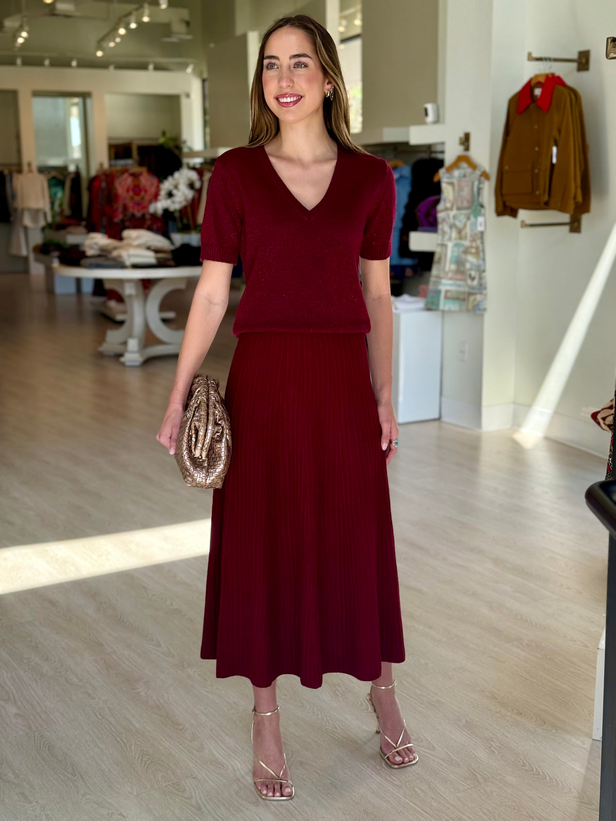 Lipa3689 Knit Flared Skirt - Wine