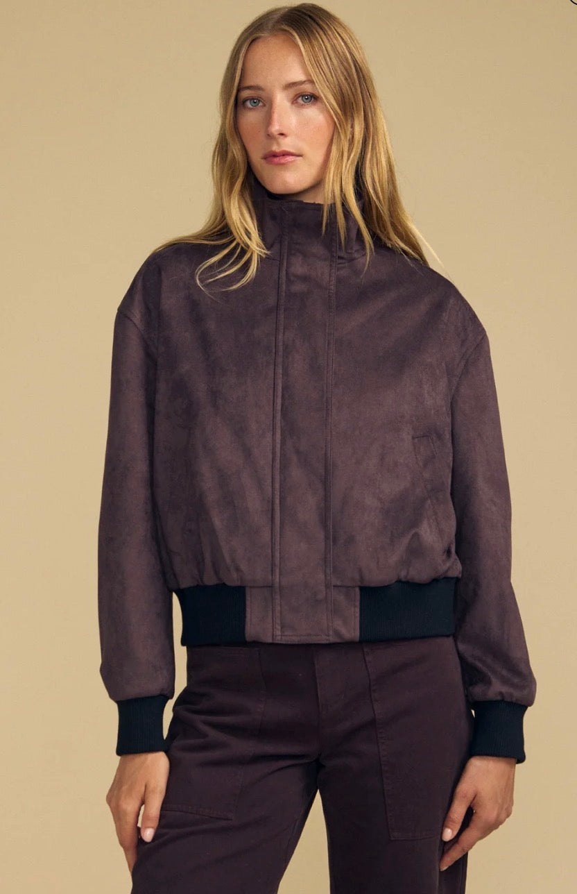 Vequincy Brown Faux Suede Bomber Jacket