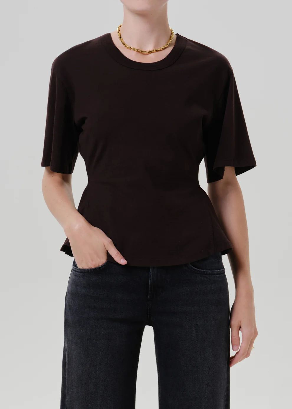 Ci3061 Chocolate Peplum Tee