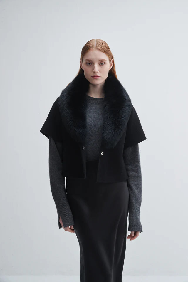 Pi6203 Black Fur Collar Jacket