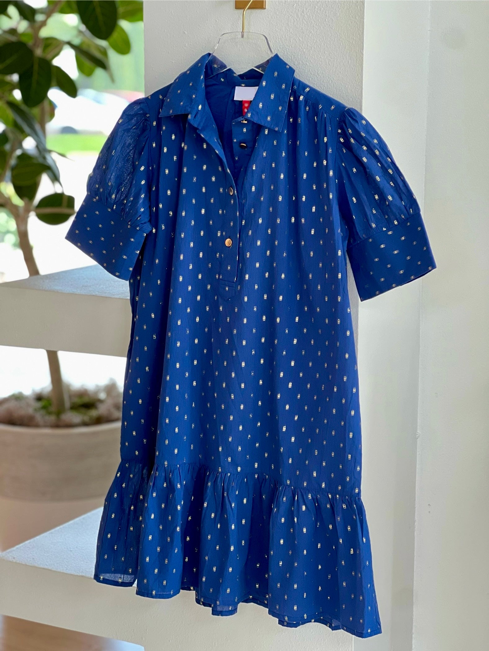 Navy Metallic Dot Dress