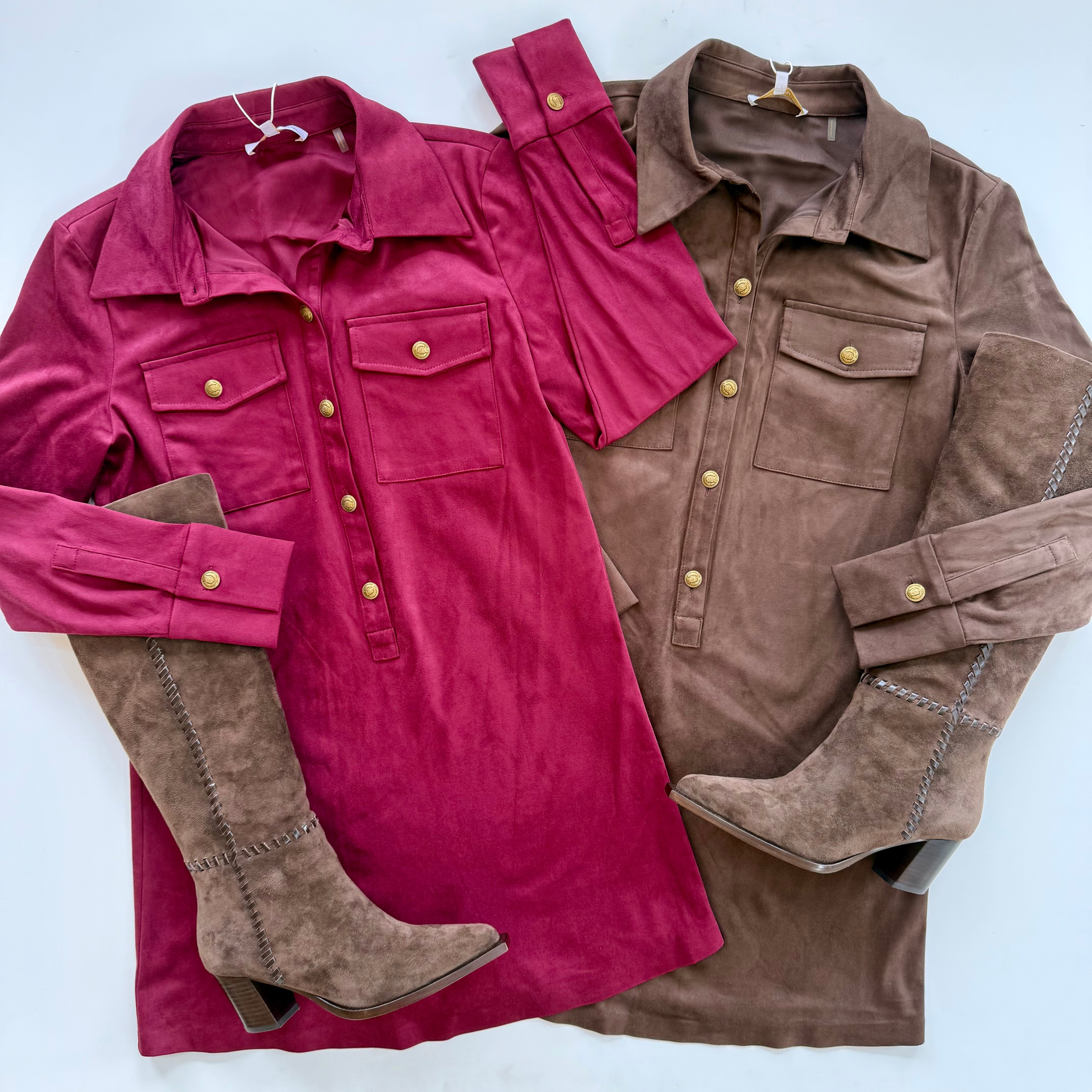 Raa3097 Brown Suede Shift Dress