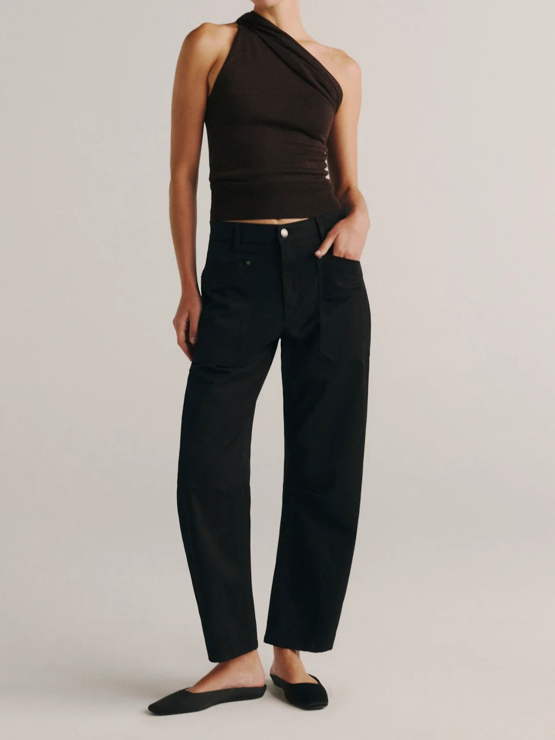 Dl90079 Brown Tie Neck Top