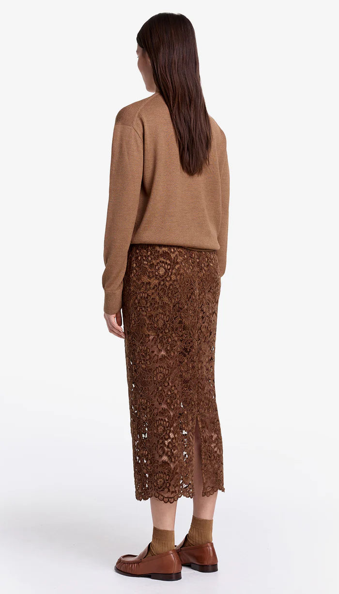 Sm25094 Brown Lace Pencil Skirt