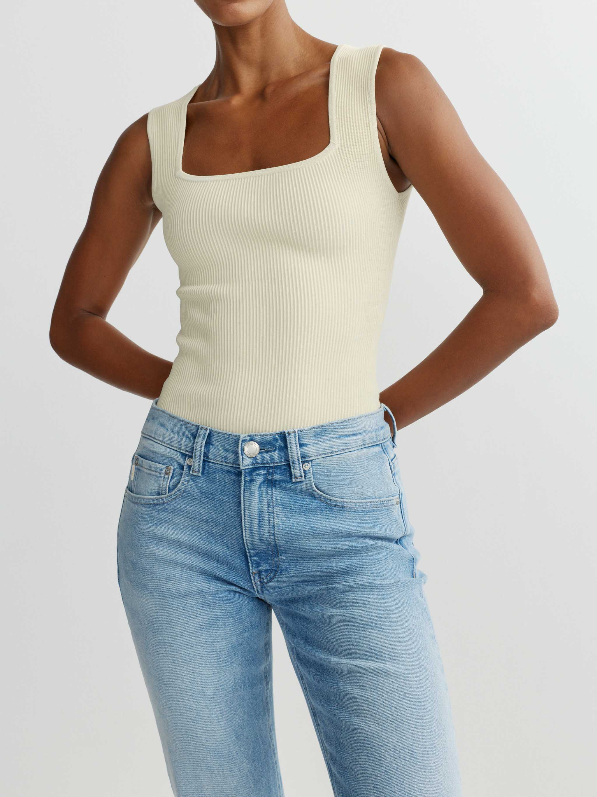 Dl90053 Cream Square Neck Top