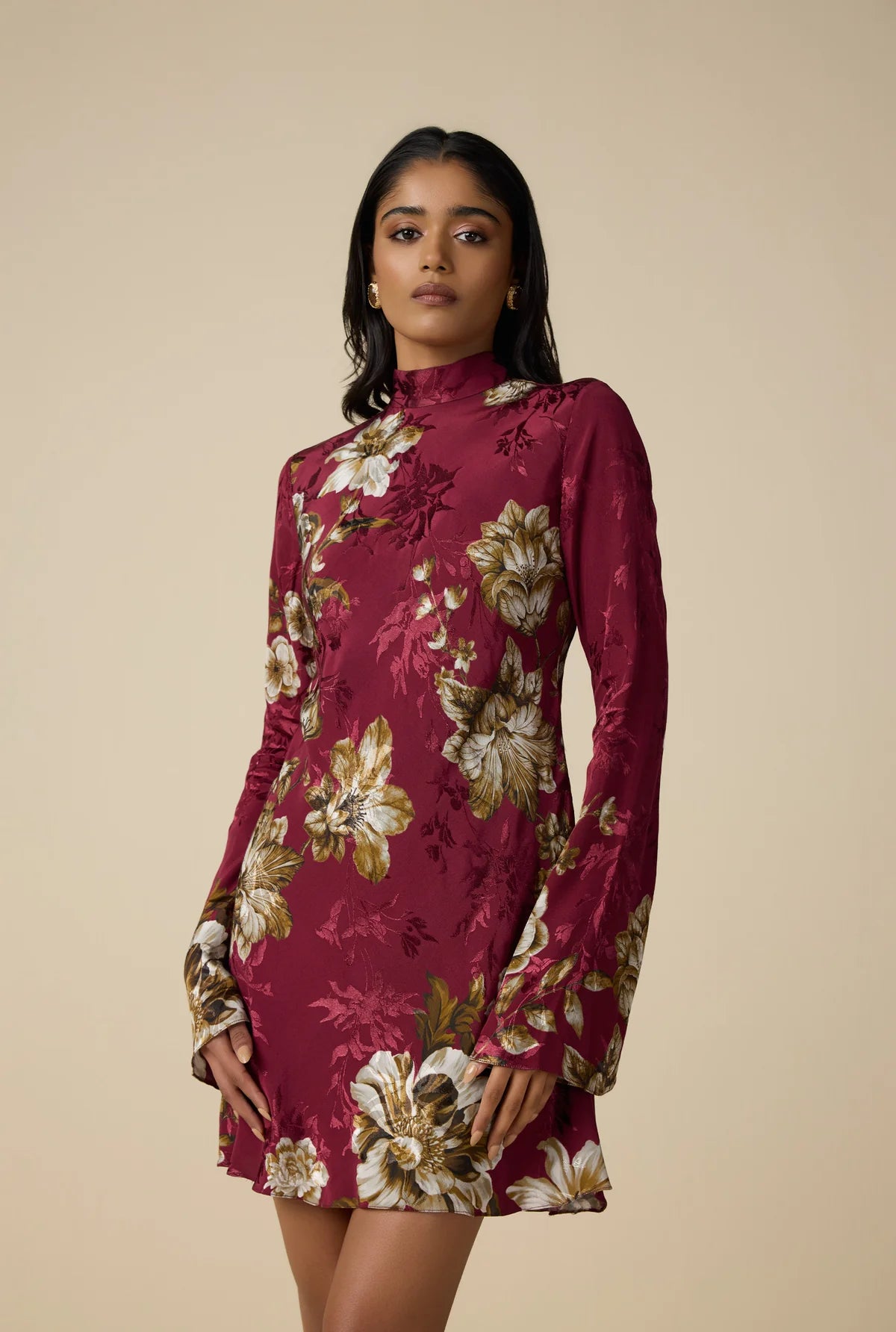 He5950 Burgundy Mini Dress