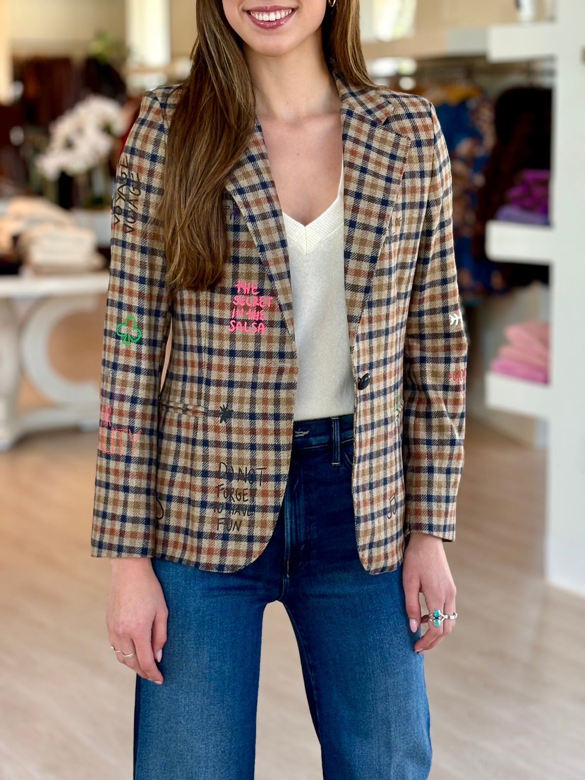Vi33815 Tres Chic Plaid Blazer