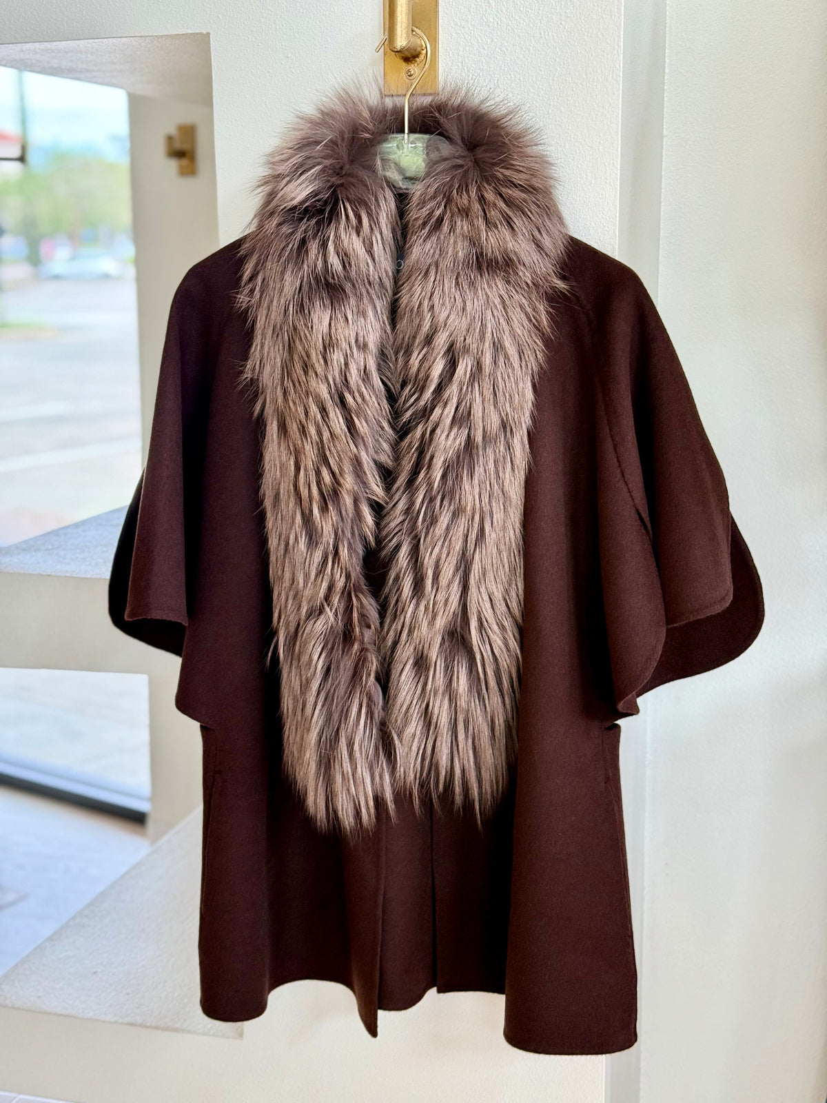Didma203 Fur Collar Cape - Chocolate