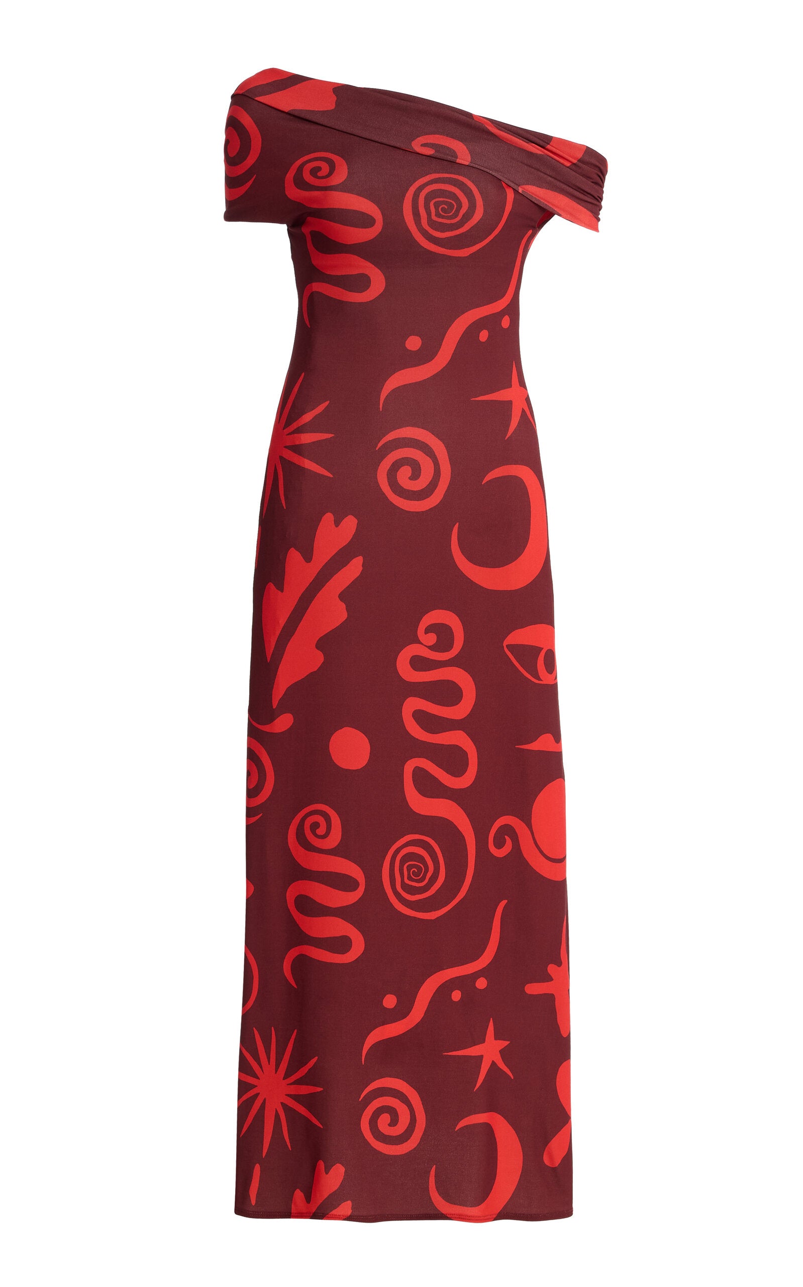 Cae584 Red Off Shoulder Jersey Maxi Dress